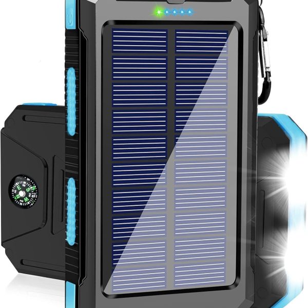 Solar Charger Power Bank, 38800mAh Portable Charger Fast Charger Dual USB Port Built-in Led Flashlight and Compass for All Cell Phone and Electronic Devices